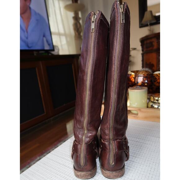 Frye Women's Phillip Harness Tall Brown Leather Boots Size 8.5 - Picture 5 of 8
